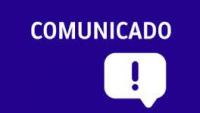Quadrado azul escuro com letras brancas informando "Comunicado"