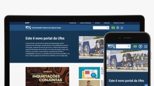 Nova imagem do portal sendo exibida em uma tela de computador e em um telefone celular.
