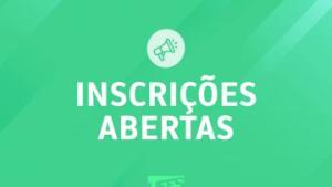 Quadrado verde com letras brancas informando "Inscrições abertas".