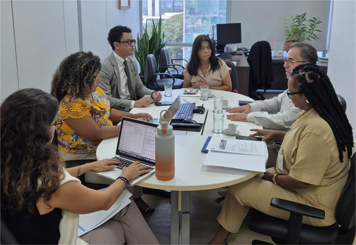 Na foto, a vice-reitora em reunião com a equipe do ministério de Direitos Humanos e Cidadania