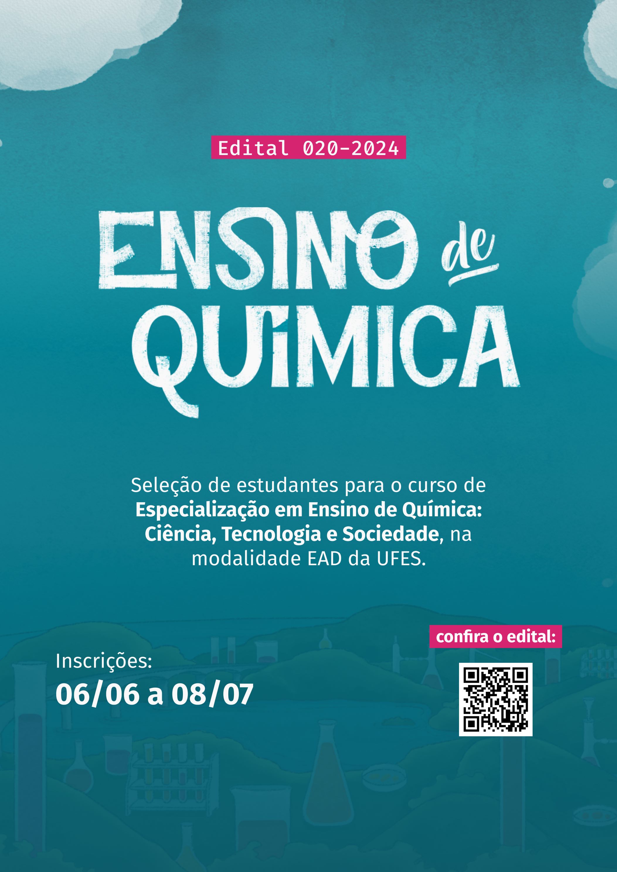 Cartaz de divulgação do curso informando o nome da especialização e período de inscrição