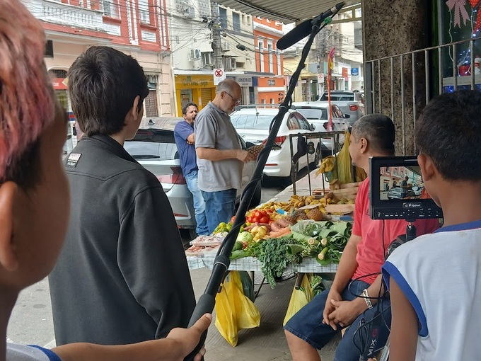 Foto da produção do filme Vozes na Praça.