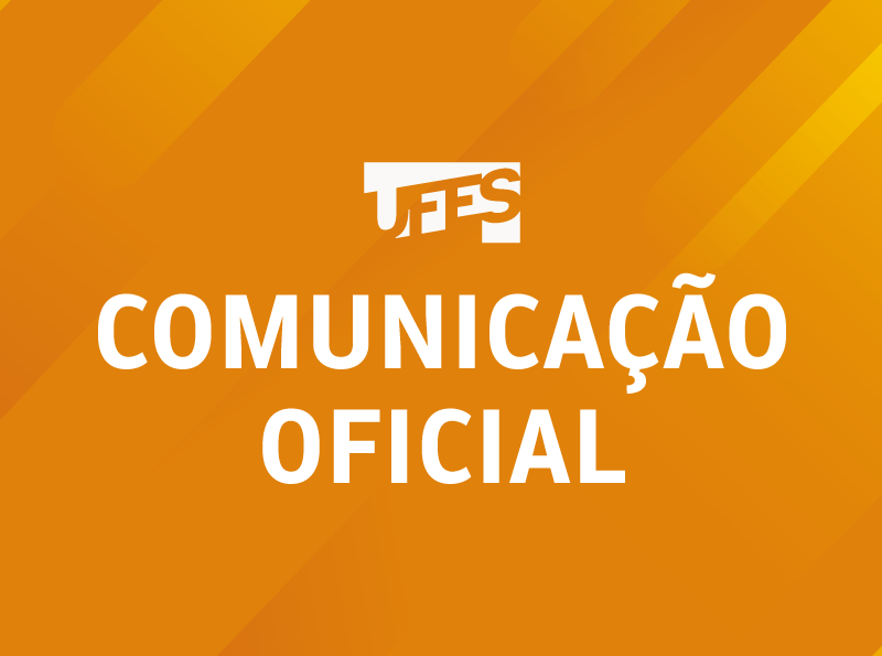 Cartaz laranja com a inscrição Comunicação Oficial em branco