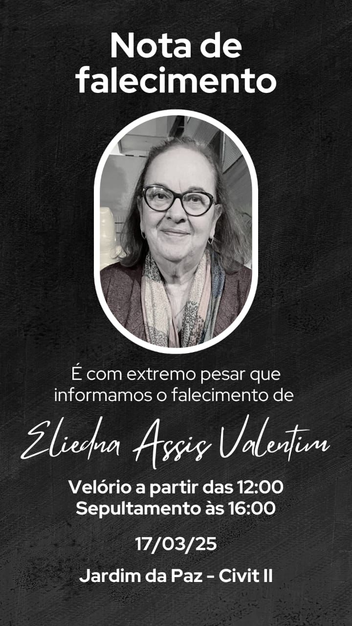 Imagem de comunicação do falecimento, com foto da médica e data e hora do velório e sepultamento