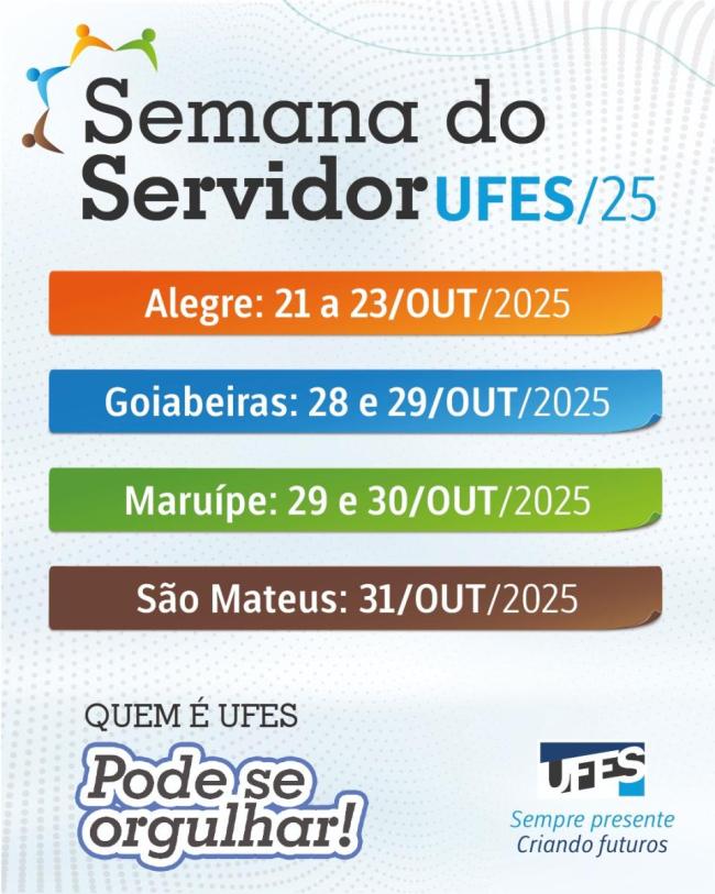 Cartaz de divulgação da Semana do Servidor com as datas do evento em cada campus