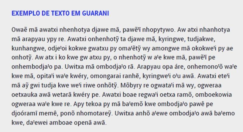 Imagem com um exemplo de texto escrito em guarani