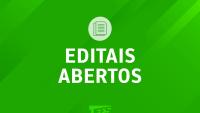 Card verde com os dizeres "editais abertos" escritos em branco