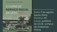 Foto da capa do livro, com informações sobre data, hora e local do lançamento