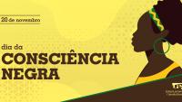 Imagem em comemoração ao dia da consciência negra, com o desenho do perfil de uma mulher negra e a inscrição "20 de novembro, dia da consciência negra"