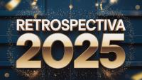 Imagem em tons de azul e dourado em que se lê "retrospectiva 2025"