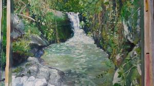 Imagem de um quadro com uma paisagem após a restauração