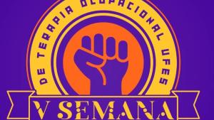 Logomarca do evento nas cores roxo e amarelo, com a imagem de uma mão com punho cerrado