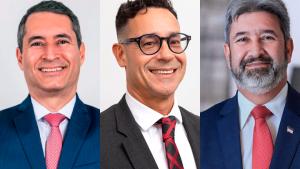 Montagem com a foto dos três candidatos: Alexandre Puppim, Vinicius Pinheiro de Sant’Anna e Erfen Ribeiro